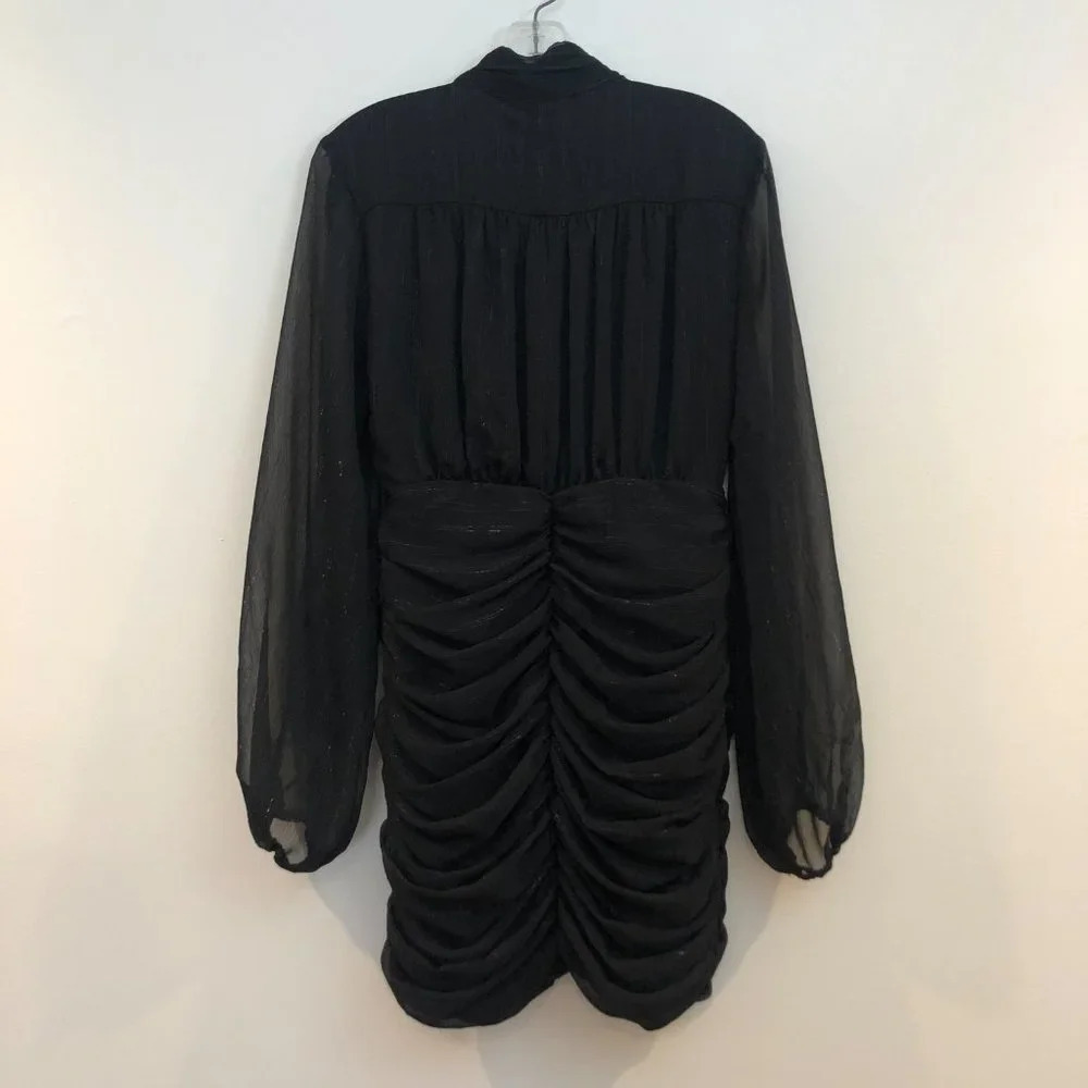 NEW House of Harlow 1960 Black Ruched Long Sleeve Mini Cocktail Dress 4 NWT - Picture 6 of 7